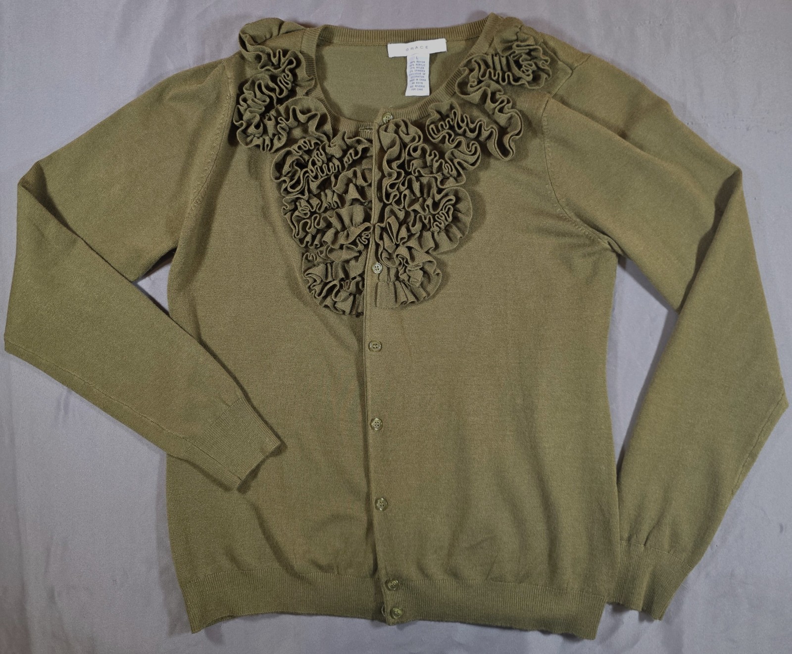 Women’s Grace Elements Olive Green Button Sweater… - image 3