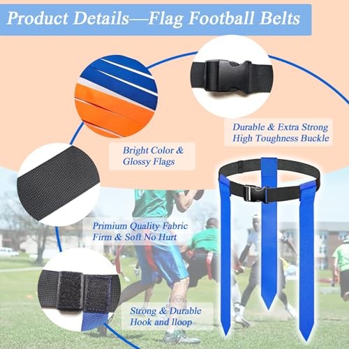 Flag Football Belts, 6/14 Players Game Kit with 6 Sets (3 Orange and 3 Blue)