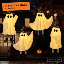 Halloween Decorations Outdoor Indoor, 4pcs Hanging Ghost Decor with Light, Adjus