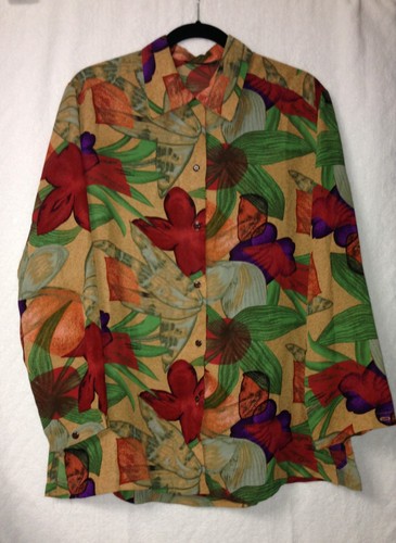 Halston, Halston Vintage Size 14 Multicolored Button Front 2PC Blouse Set Harvest A226