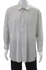 Ike Behar Mens Cotton Collared Striped Print Button Down Shirt White Size 35