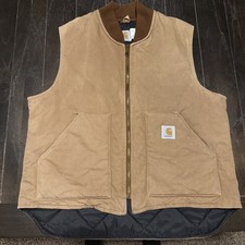 VTG Carhartt Quilted Canvas Zip Up Vest Adult XL Light Brown VQ186 USA Made