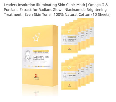 Leaders Insolution Illuminating Brightening Even Tone Mask 10 Sheets New