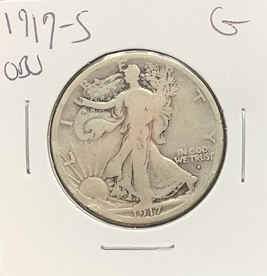 1917-S Silver Walking Liberty Half Dollar Obv MM G Full Obv Rim