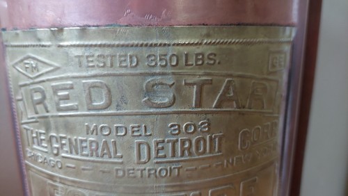Antique Vintage RED STAR MODEL 303 Copper Brass Fire Extinguisher Empty Detroit - Picture 4 of 21