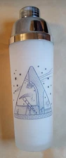 Cocktail Martini Shaker Celestrial Depiction on Frosted Glass 28 ounce 11" Tall