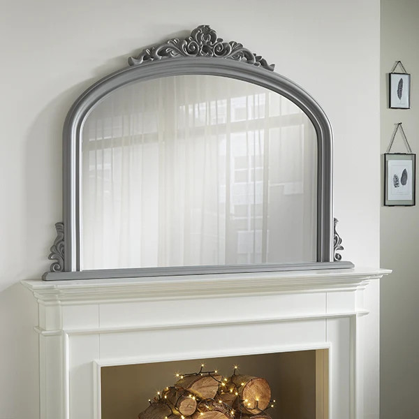 Overmantle Mirror Richmond Arched Shape Antique Grey Frame-H91cm x L122cmx W5cm