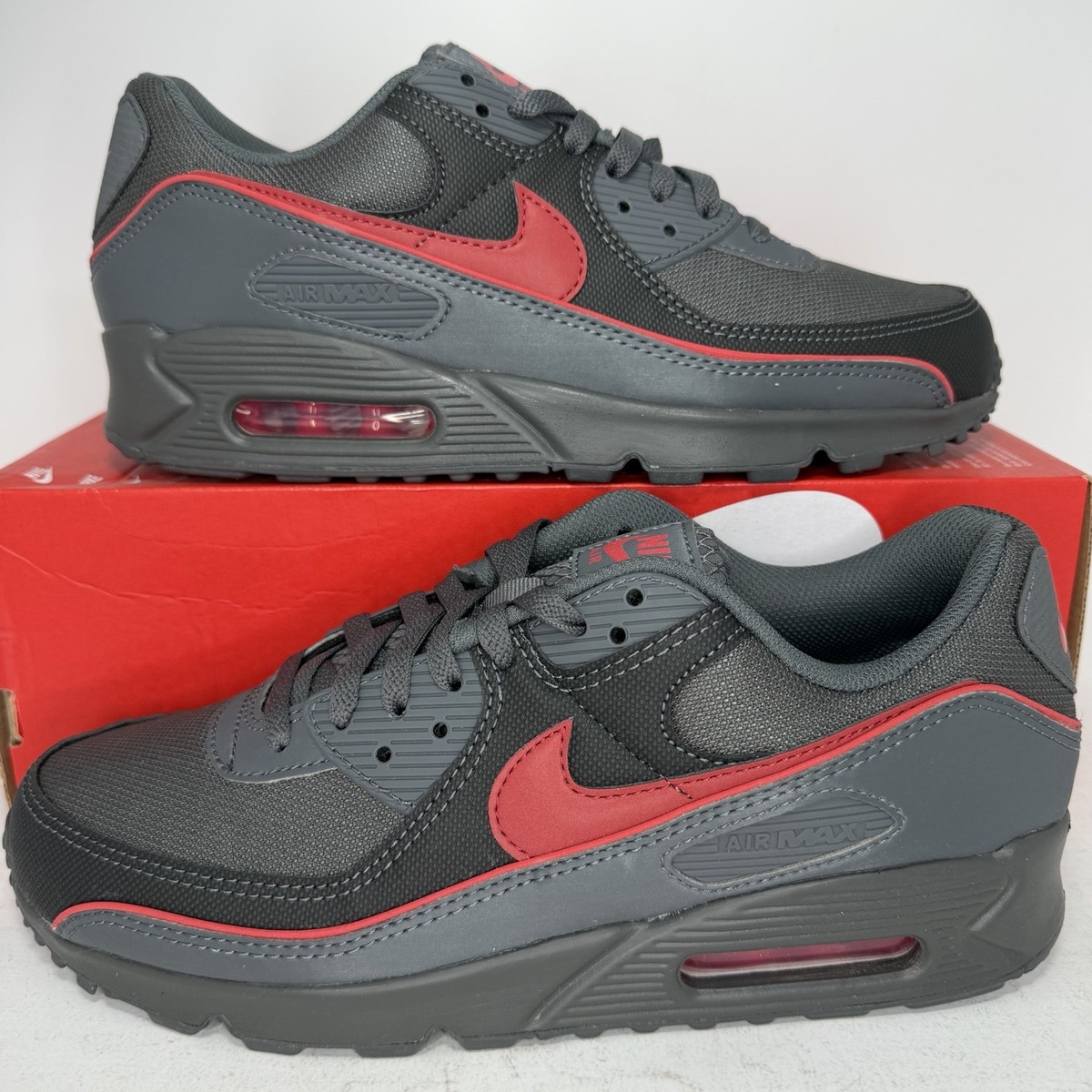Nike Air Max 90 Premium Iron Grey University Red Men's Sizes