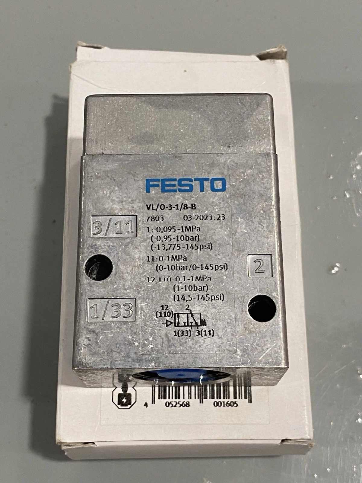 Festo VL/0-3-1/8-B 7803 Pneumatic Valve Solenoid Brand New 3
