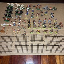 LOT - Vintage Elastolin German Toy Indians Cowboys Soldiers Horses Fence Gates