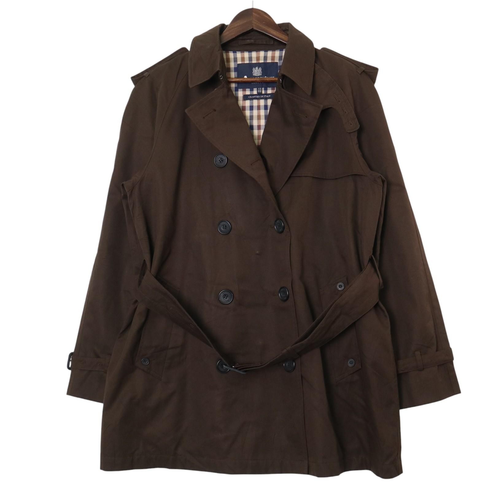 Aquascutum Brown Cotton Womens Half Trench Coat Size 12 Made in Italy Preowned