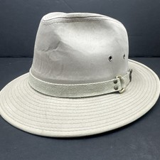 Dorfman Pacific Beige Canvas Safari Wide Brim Hat Mens Large Vintage