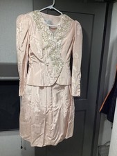 Vintage Jessica McClintock Light Pink Suit Set Puff Sleeve Full Skirt W/hat