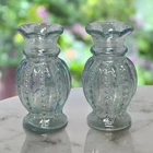 Vintage Fenton Glass Blue Iridescent Beaded Melon Vase Mini 4.25" SET OF 2