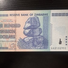 ZIMBABWE 100 TRILLION DOLLARS UNC  GENUINE AUTHENTIC NOTE
