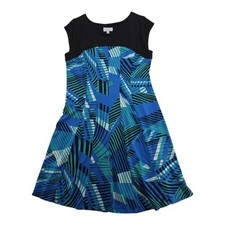 Signature by Robbie Bee Women’s Fit Flare Dress Black Blue Abstract Size Large