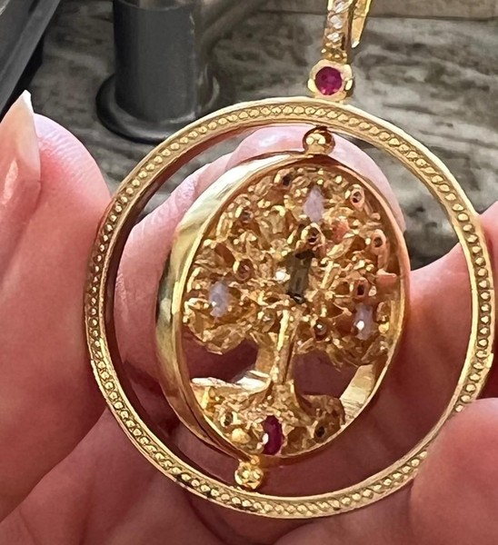 Alternate view of Genuine Gemstone 14k Gold Solid 925 Tree Life "spinner" Necklace Real