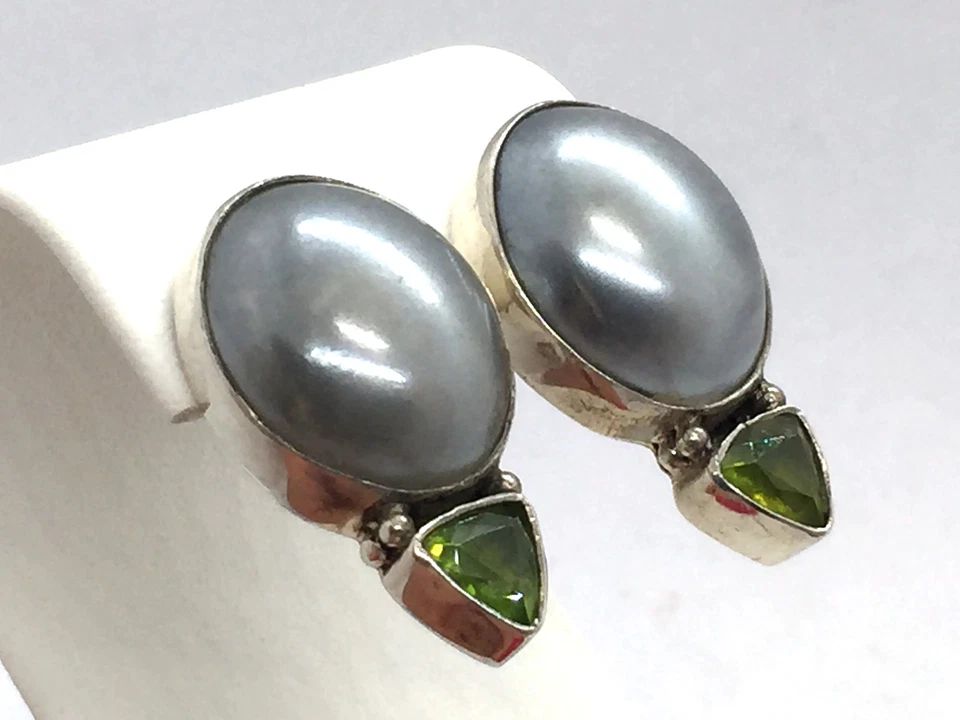 Pendientes grandes de plata de ley 925 con peridoto verde peridoto piedra circonita cúbica Foto 2 de 4