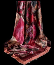 100% Silk 41" large Square Scarf Women Shawl Wrap brown pink red wine HD84