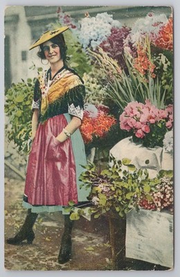 Schöne Blumenverkäuferin Marchande de Fleurs Tracht Frankreich [1910er] LL