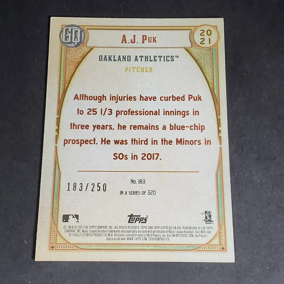 2021 TOPPS GYPSY QUEEN AJ PUK INDIGO 183/250 OAKLAND ATHLETICS #183 - Image 2 of 3