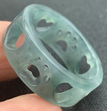 Video Certified Green A Jadeite Jade Heart Round Circle Ring NO. 7.75 419111