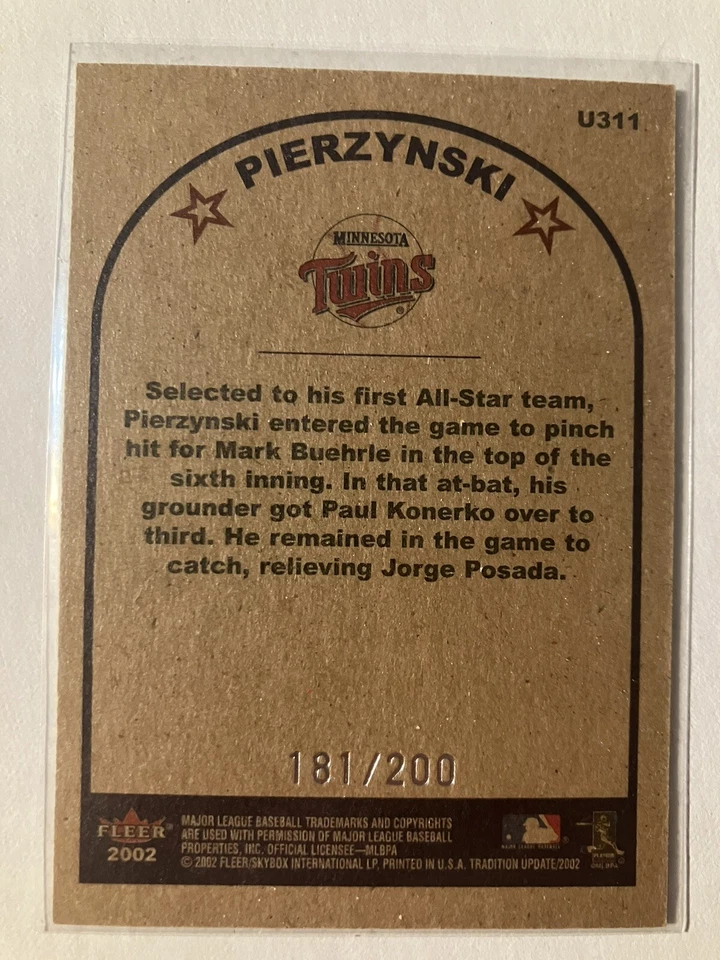 2002 Fleer Tradition Update Glossy #U311 A.J. Pierzynski AS /200 - Image 2 of 2
