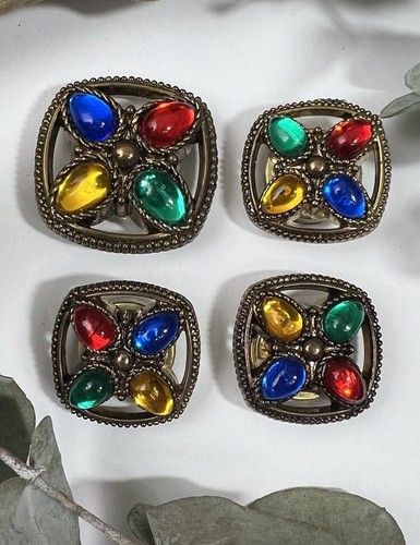 Vintage Lot of 4 Button Covers Beautiful Juicy Jewels Plastic Beads & Ornate ❤️ - Picture 8 of 8