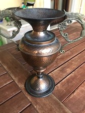 VINTAGE ANFORA BROCCA CARAFFA PORTA FIORI IN RAME MARTELLATO H CM 29 META' 900