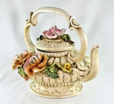 VINTAGE CAPODIMONTE LARGE FLORAL FLOWER TEA POT