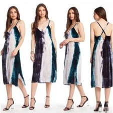 CHASER Velvet Tie Dye Midi Dress Women Medium Boho Wedding Festival Water Silk
