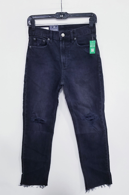 Gap High Rise Cheeky Straight Distressed Jeans Black sz 25 | eBay