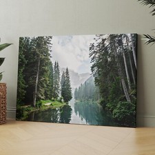 Green Forest With Lake Nature Landscape Forest Lakes Canvas Print Wall Art