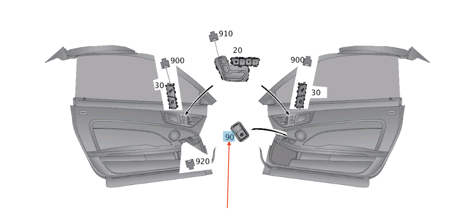 Mercedes-Benz Power Window Control Switch Block R172 SLK SLS GT  