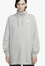 Nike Women' Gray Club Fleece Oversized Mock-Neck Sweatshirt M FB8664-063 C7