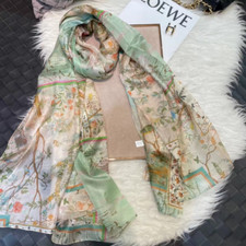 Light Green Silk Scarf Floral Beach Scarves Shawls Long Scarves Wraps 180 110cm