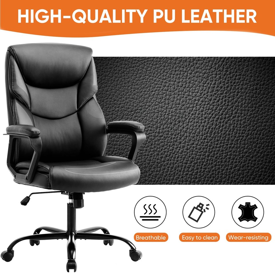 Home Office Chair, Leather Computer Gaming Chair with Armrests