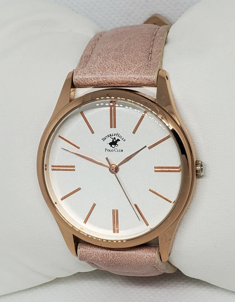 Reloj de mujer Beverly Hills Polo minimalista tono oro rosa correa de cuero E1 Foto 2 de 4