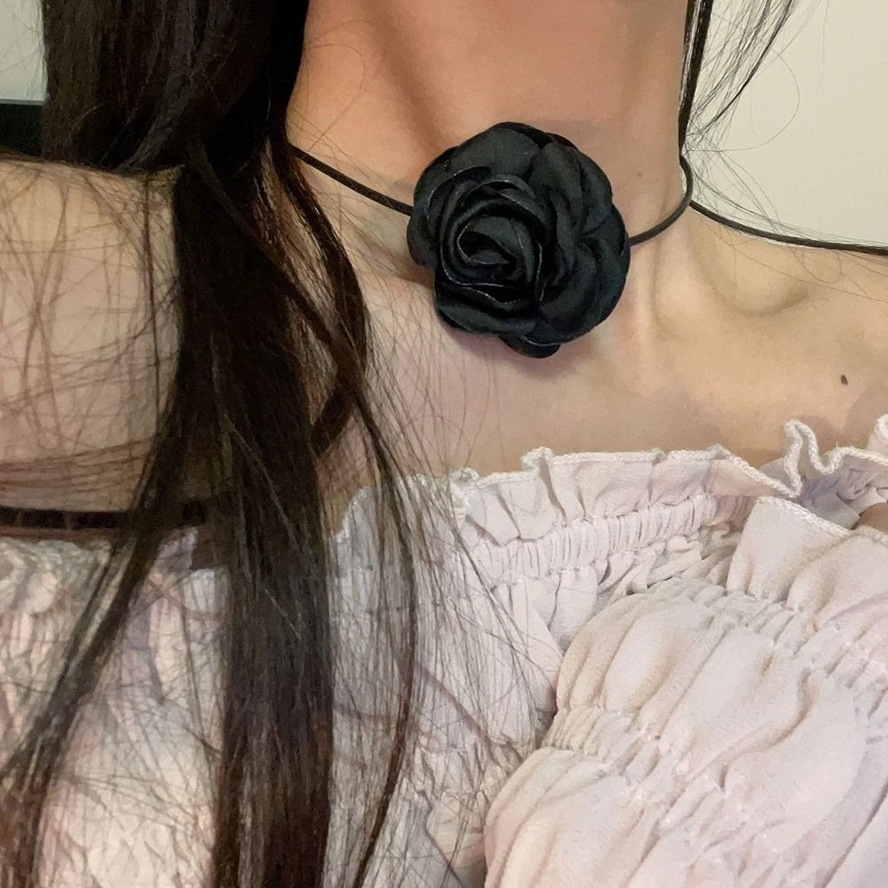 Adjustable Rose Choker Necklace with Large Flower Wedding Necklace