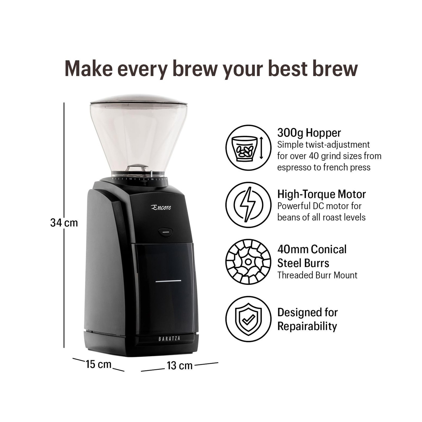 Baratza Encore Conical Burr Coffee Grinder (Black) Black Standard Packaging 838823004857 eBay