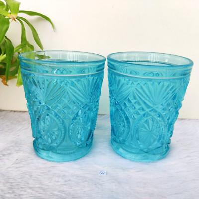Klassisch Aqua Blau Glas Bauchige Set Mit 2 Belgien Alt Barzubehör Sammler GT111