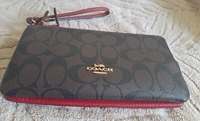 NWT Coach Signature 1941 Brown /Red Leather Double Zip Wallet