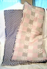 Patchwork Pink Gray White with Gray Polka Dots Flannel Baby Blanket New Handmade