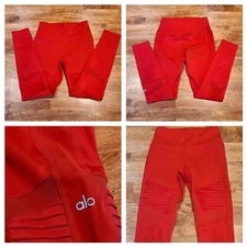 Alo Yoga High Waist Mesh Panel Moto Leggings Women's Sz Medium Reddish Orange