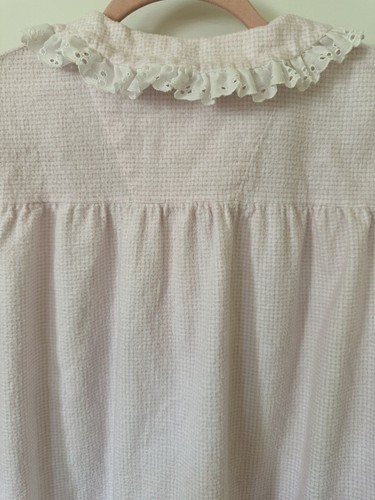 Camicia da notte vintage rosa 100% cotone a quadri flanella pizzo Prarie Cottagecore M - Foto 5 di 7