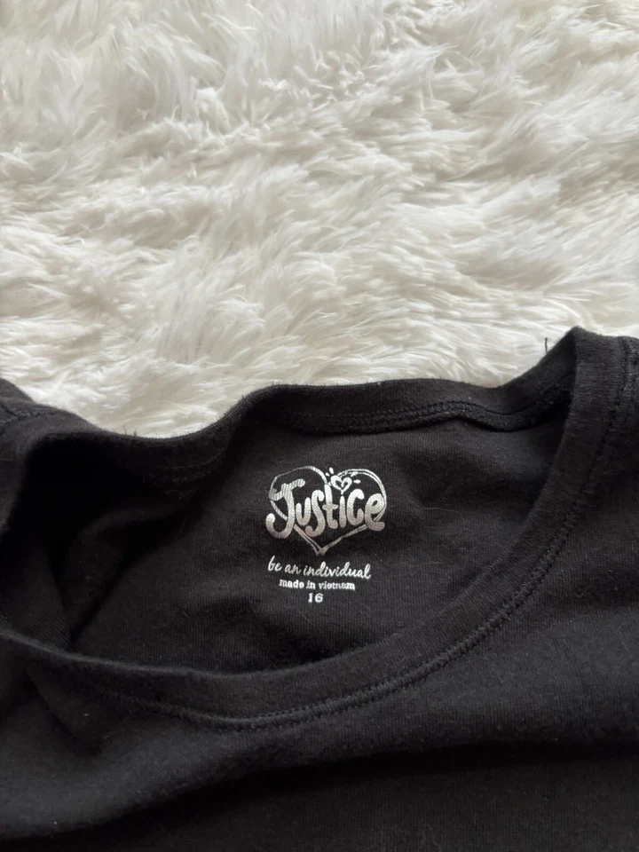 Justice girls sz. 16 black short sleeved tee. Cute, grt. shape - Image 4 of 4