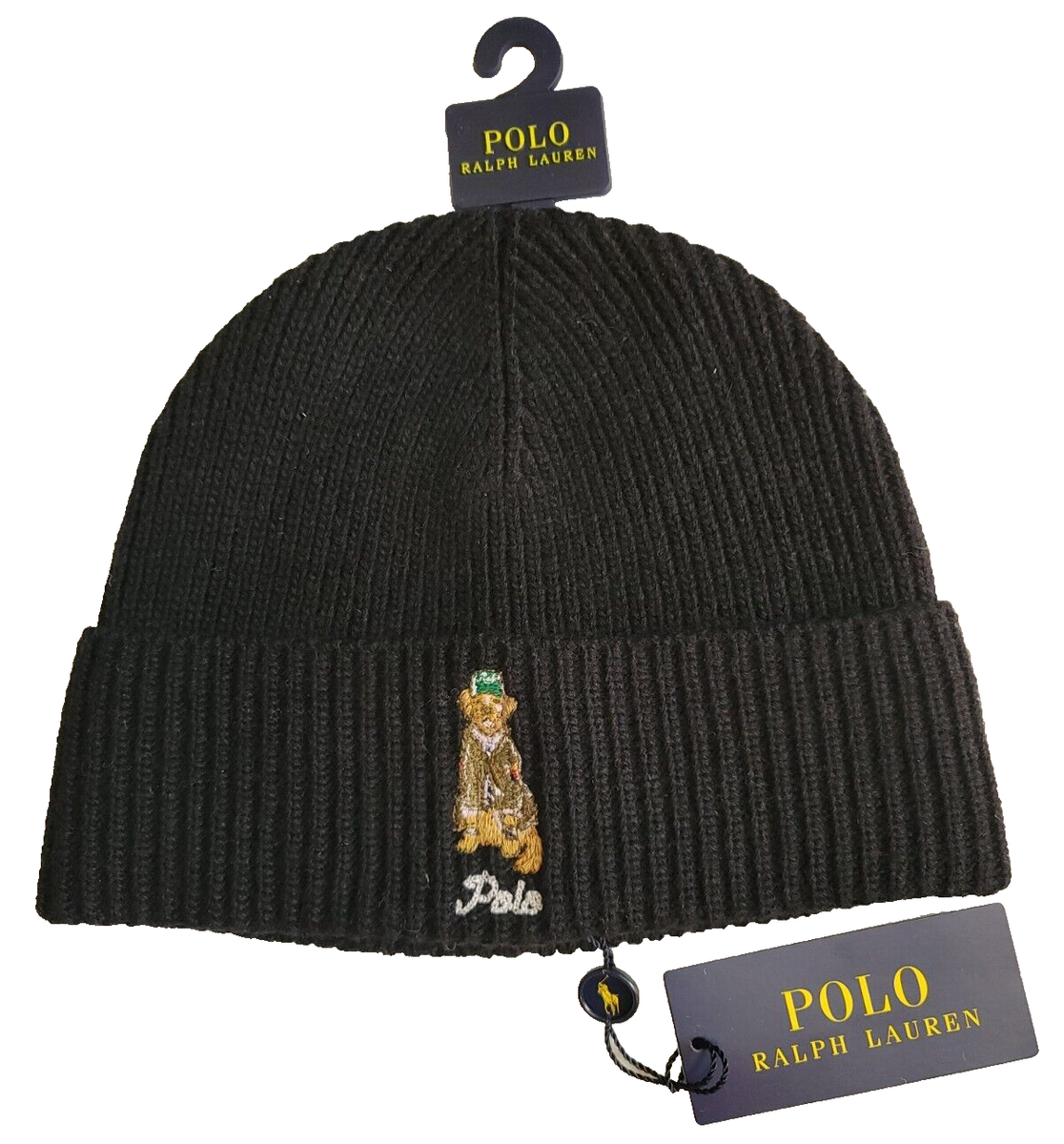 NWT Polo Ralph Lauren GOLDEN RETRIEVER wool blend BLACK dog beanie - Main Image