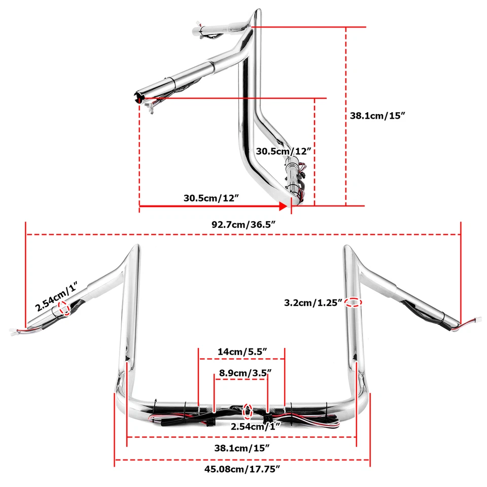 PREWIRED 12" Meat Hook Handlebar For Harley Electra Glide Street Glide 2014-2023 — 第 3/4 张图片