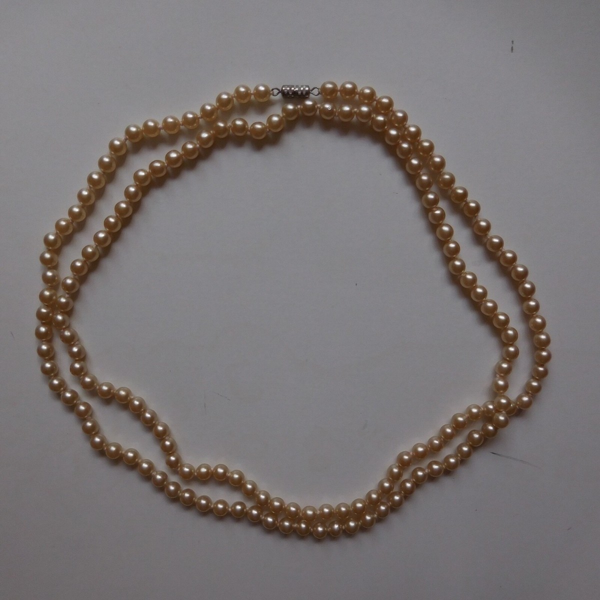 Collier Perles Blanches Vintage Art Déco - Longueur 90cm+, Occasion, Acier Inoxydable