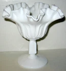 Vintage Fenton Cactus Flower Ruffled Milk Glass Pedestal Compote Bowl